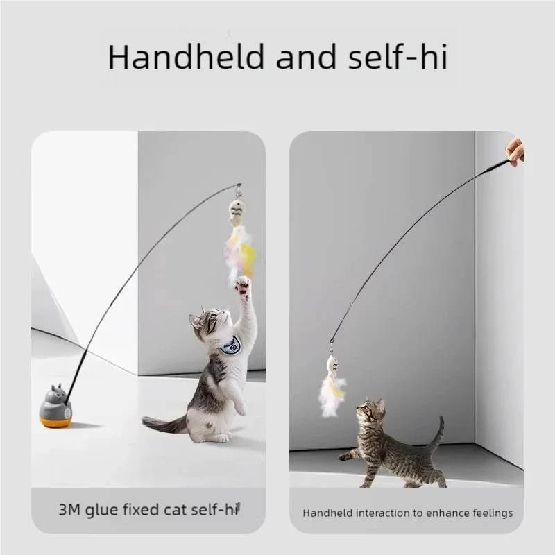 New cat funny cat stick steel wire long pole feather cute cat toy kitten fishing rotating self-pleasure relief pet toy