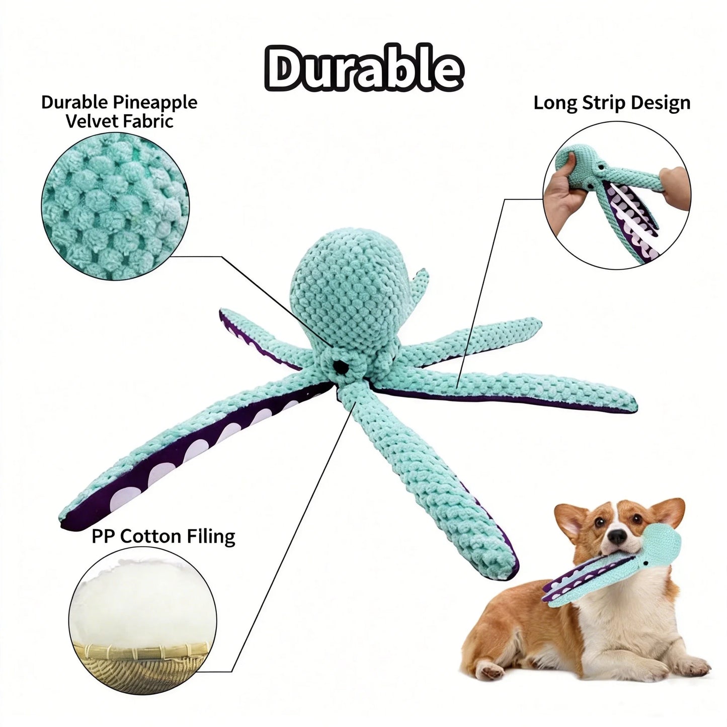 Pet Dog Plush Octopus Toy Interactive Sound Anti-demolition Home Teeth Grinding Large and Small Dog Relieve Boredom Dog Supplies